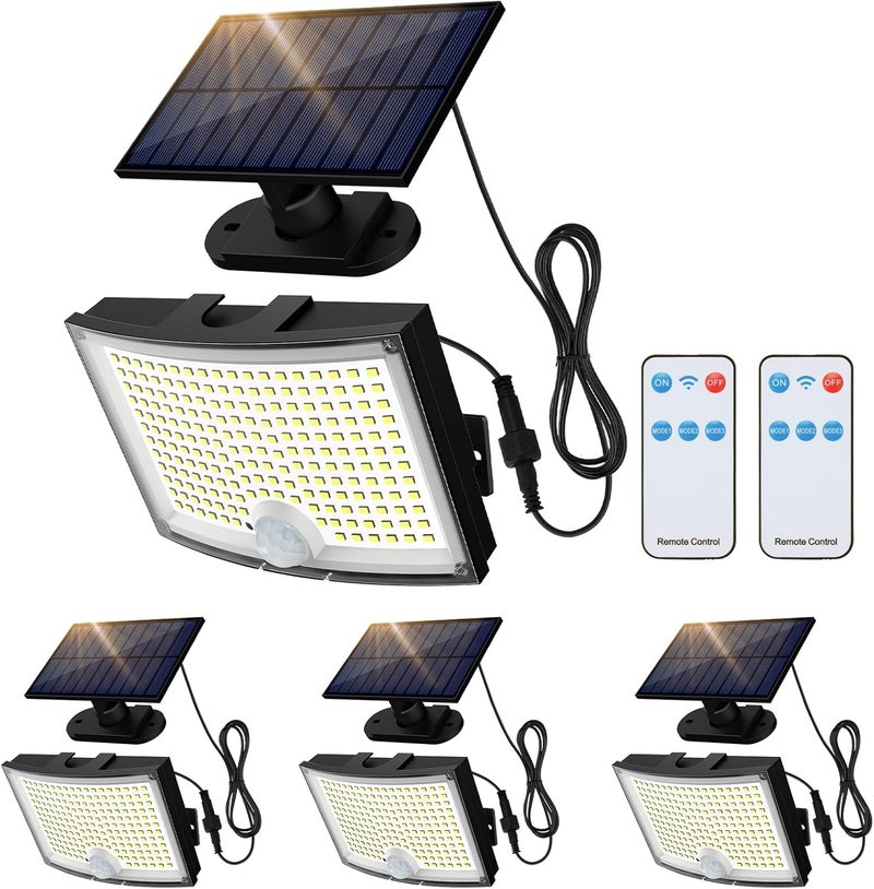 Adiding Solar Outdoor Lights, 2800LM LED Flood Lights with 16.4 Ft Cable, Remote Control Solar Motion Sensor Lights with 3 Modes, Solar Powered Security Lights for Outside Patio, Yard, Garage, 4 Pack - Image 1